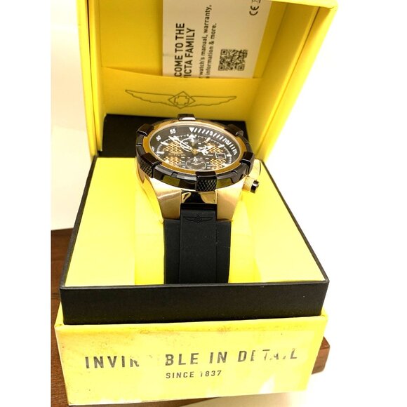 Invicta Men's Watch 28100 Aviator Quartz Gold Black Dial Chronograph Rubber Band - Picture 3 of 15